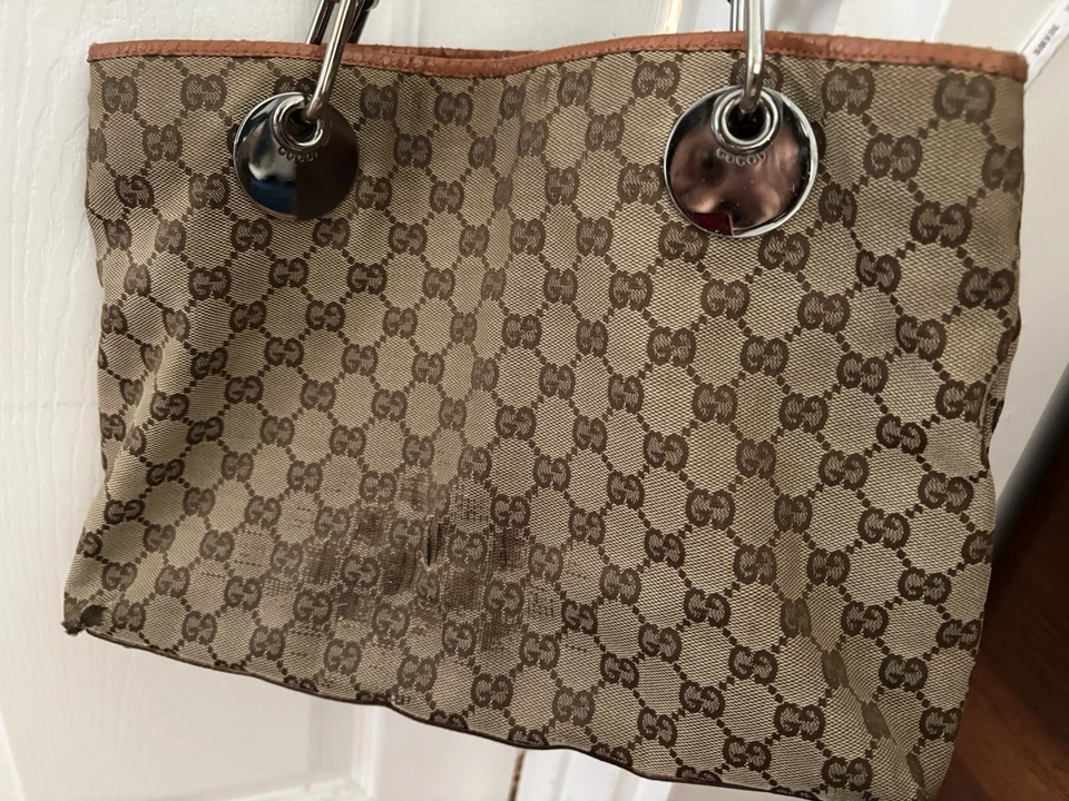 AUTHENTIC GUCCI Eclipse Italy GG Monogram Tote handbag Purse 12x10 Caramel - Image 4 of 4