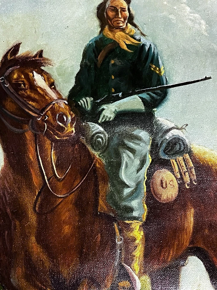 Pinturas de arte originales pintadas a mano óleo sobre lienzo vintage, soldado de Estados Unidos original Foto 4 de 4