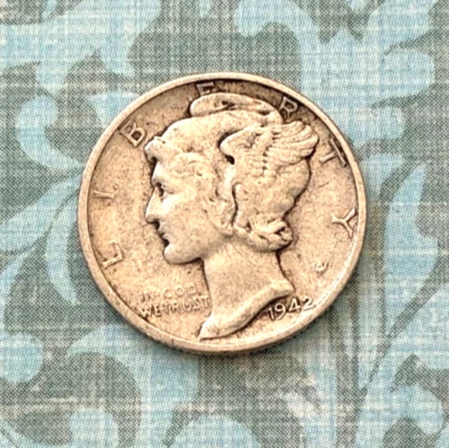 Pretty 1942 "P" Mint merc dime w/ "Extra Fine" details , FULL BANDS ,90% silver