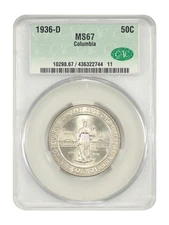 1936-D 50C Columbia CACG MS67 - Classic Silver Commemorative - Low Mintage Issue