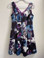 Adrianna Papell Floral Fit & Flare Dress Jacquard  Pockets Zipper Women 6 Petite