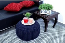 Round Pouf Ottoman Hand Knitted 100% Cotton Pouf Foot Stool  Knitted Bean Bag