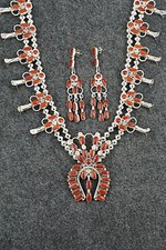 Coral & Sterling Silver Squash Blossom Set - Claudine Penketewa