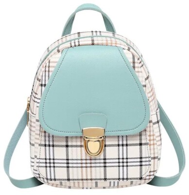 Mini Checkered Locked Backpack / Shoulder Bag-Sky Blue