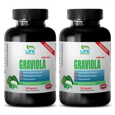 natural antioxidant - GRAVIOLA 650mg - weight loss pills 2 Bottles 200 Capsules