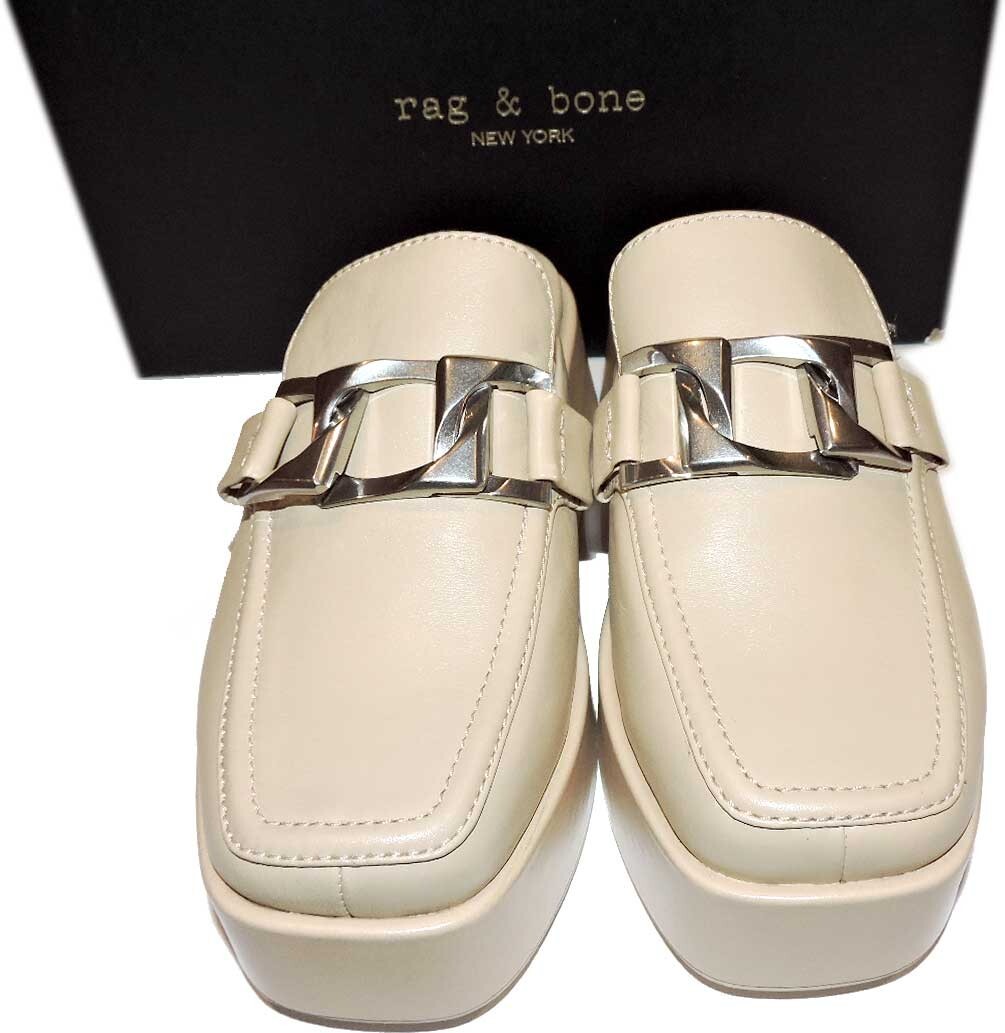 Rag & Bone Mules Ivory Logan Platform Leather Slip On