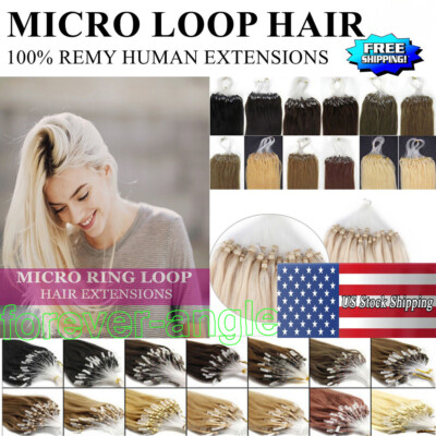 Micro Ring Link Micro Loop Beads Tip Remy Human Hair Extensions Straight 16-26In