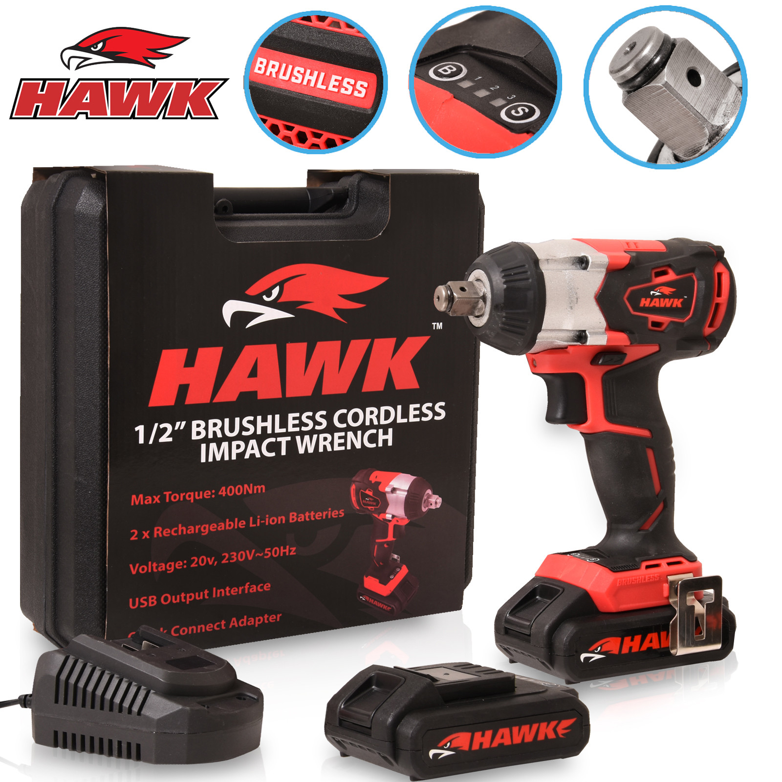 1/2" 1/2 20V 400Nm LIION BRUSHLESS CORDLESS RATTLE IMPACT SOCKET GUN