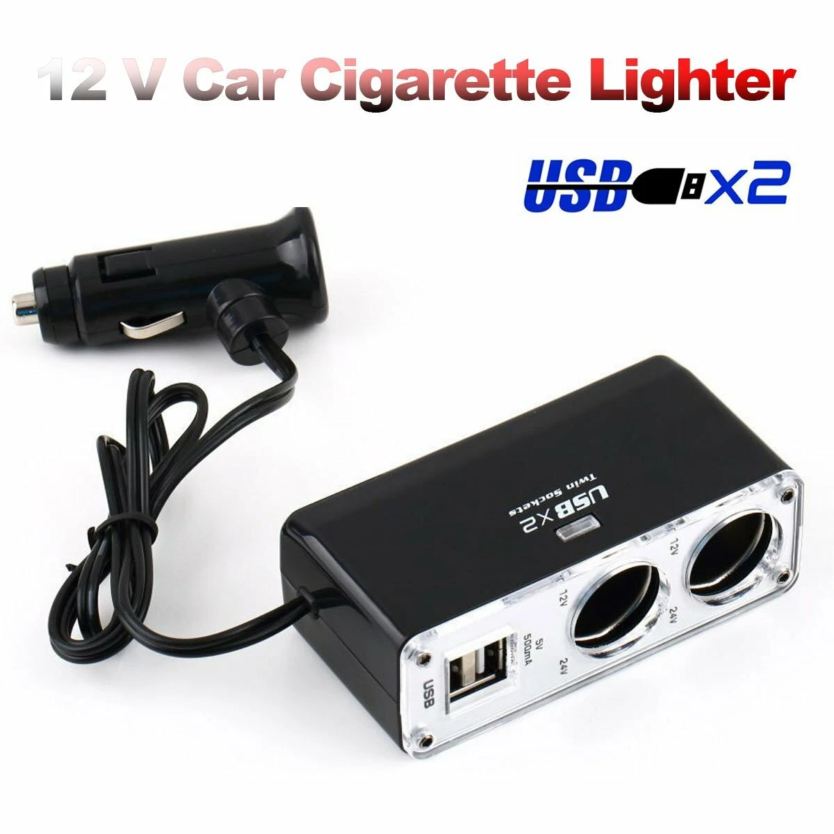 Dual 12 volt 2024 lighter socket adapter