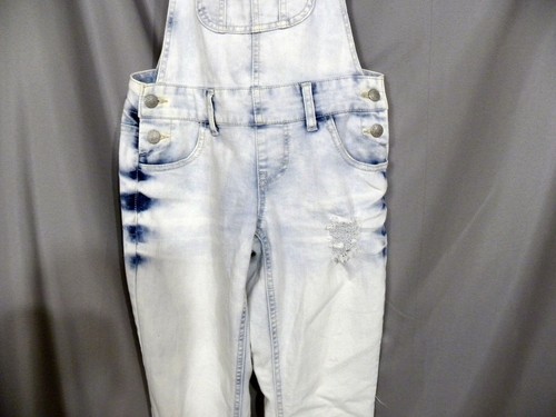 Vintage BLUE SPICE Overalls Bibs Acid Wash Distressed Destroyed Women sz 0 30x31 - Picture 3 of 9