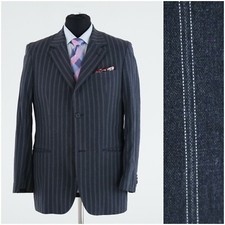 Mens Striped Summer Sport Coat 40R US Size HEINE Dark Navy Blue Blazer Jacket