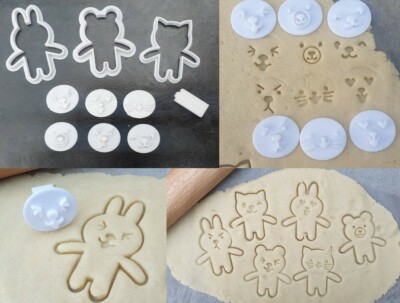 3xSüßer Hase Bär Katze mit 6 Gesichtern Tier Ausstecher/Keks/Fondant/Backset