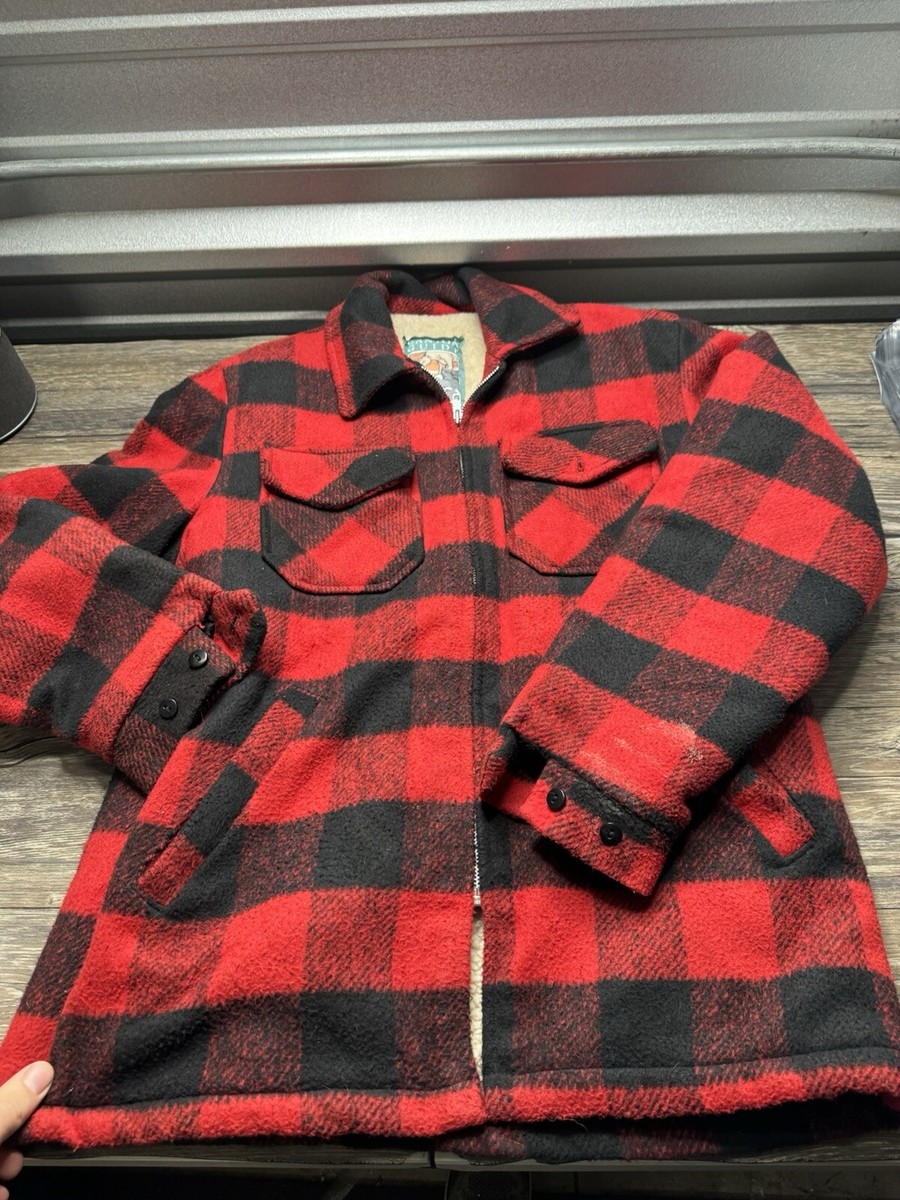 VTG Canyon Guide Outfitters Buffalo Plaid Wool Blend Sherpa Lined Jacket Med