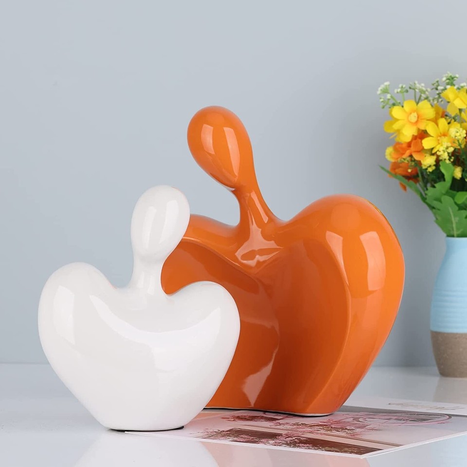 Porcelain Love Statues, Man and Woman Couple Hugging Sculpture, Gold