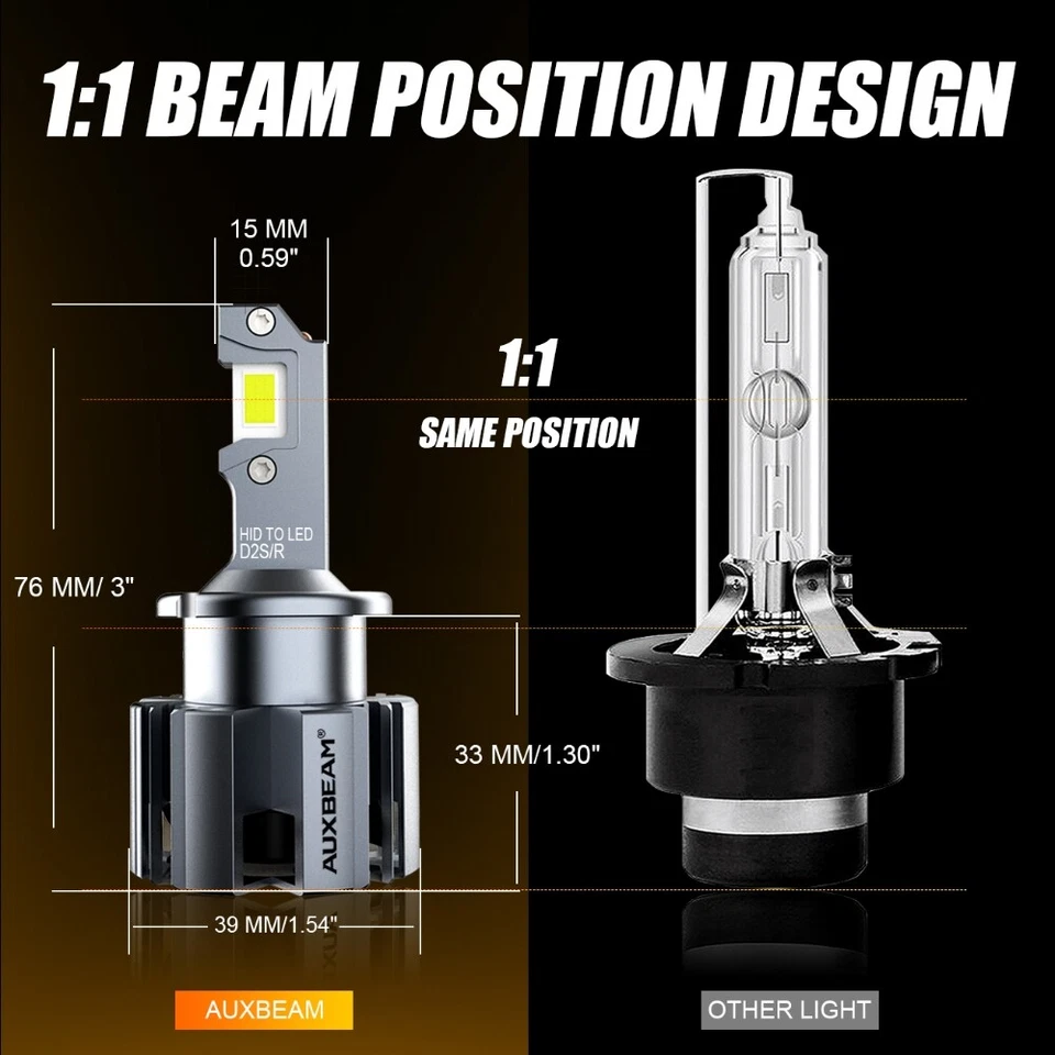 AUXBEAM D1 D1R D1S D2 D2R D2S D3R D3S D4 D4R D4S 6000K LED Headlight Bulb Canbus - Image 4 of 4