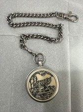 Cedar Creek Quartz Wolf Pocket Watch stainless steel As Is