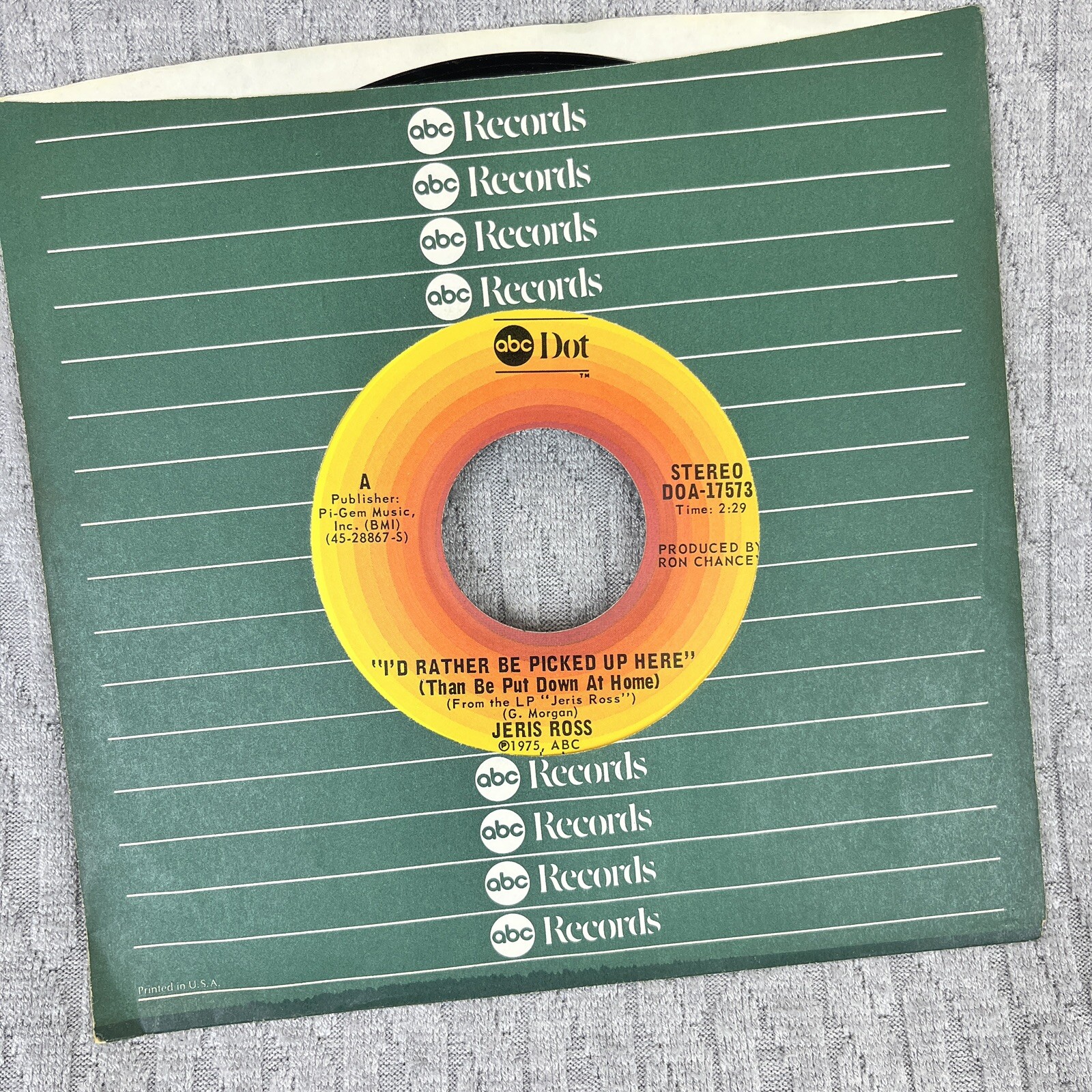 Vintage 45 RPM record Jeris Ross ABC DOT records country western blues rock