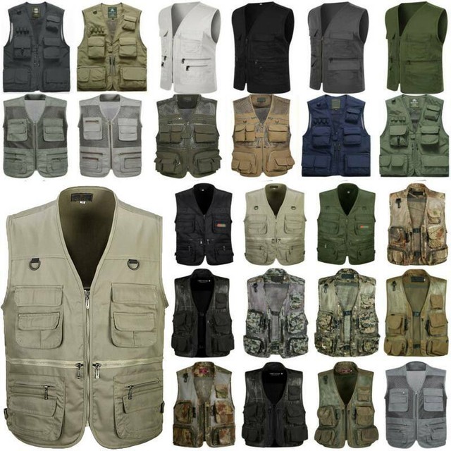Men Utility Multi Pocket Fly Fishing Vest Waistcoat Outdoor Shooting