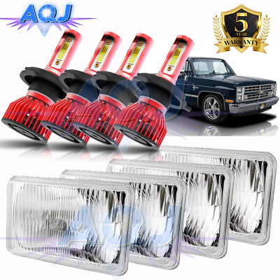 4PCS 4x6'' LED Headlights H4 For 2003-2009 Chevrolet C4500 C5500 C7500 Kodiak