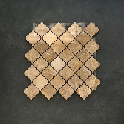 Emperador Marble Polished Arabesque Mosaic Tile  (1-1/2 x 1-1/2 x 12)