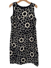 Talbots daress silk size 10 Black cream Floral Sleeveless Scalloped Neckline