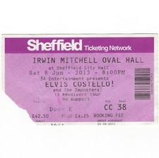 ELVIS COSTELLO & THE IMPOSTERS Concert Ticket Stub SHEFFIELD 6/8/13 OVAL HALL