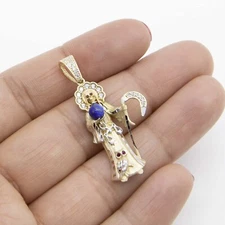 1 1/2" Halo Santa Muerte Angel of Death Pendant Real 10K Yellow White Gold