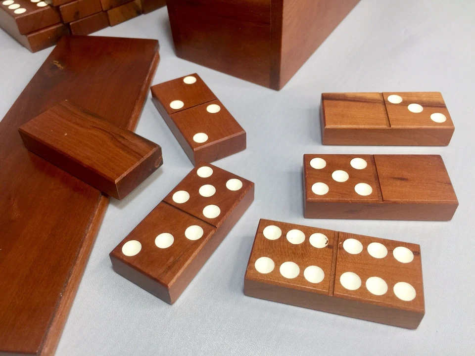 Handmade Signed Crafted Wood Dominoes Set In Slide Top Box Complete (Candle Box) - Image 4 of 4