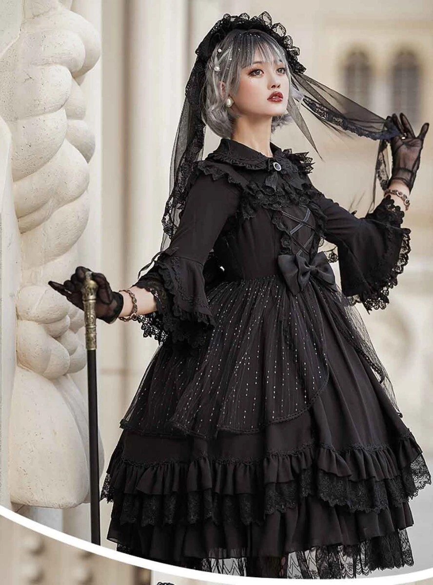 Custom Made To Order Classic Layered Lace-up Goth Lolita Dress Plus 1x-10x  L540