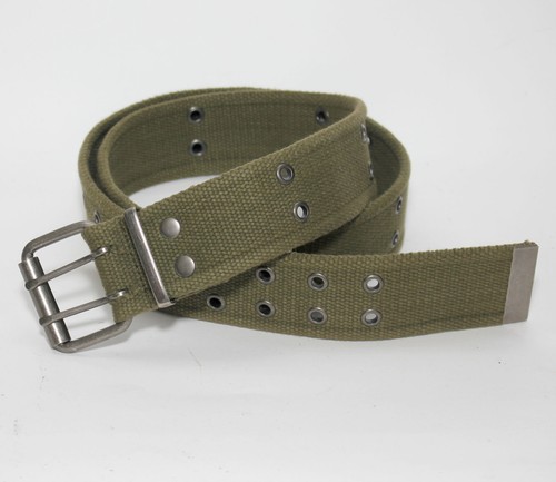 Khaki Green Webbing Belt w/ Grommets Double Roller Buckle - SIZE L/XL - 47" Long - 第 5/6 張圖片