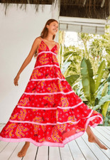 NWT FARM RIO RED TIKI BANANAS MAXI TIERED DRESS