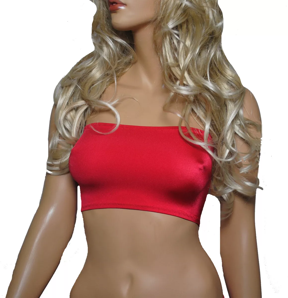Red strapless crop top clearance