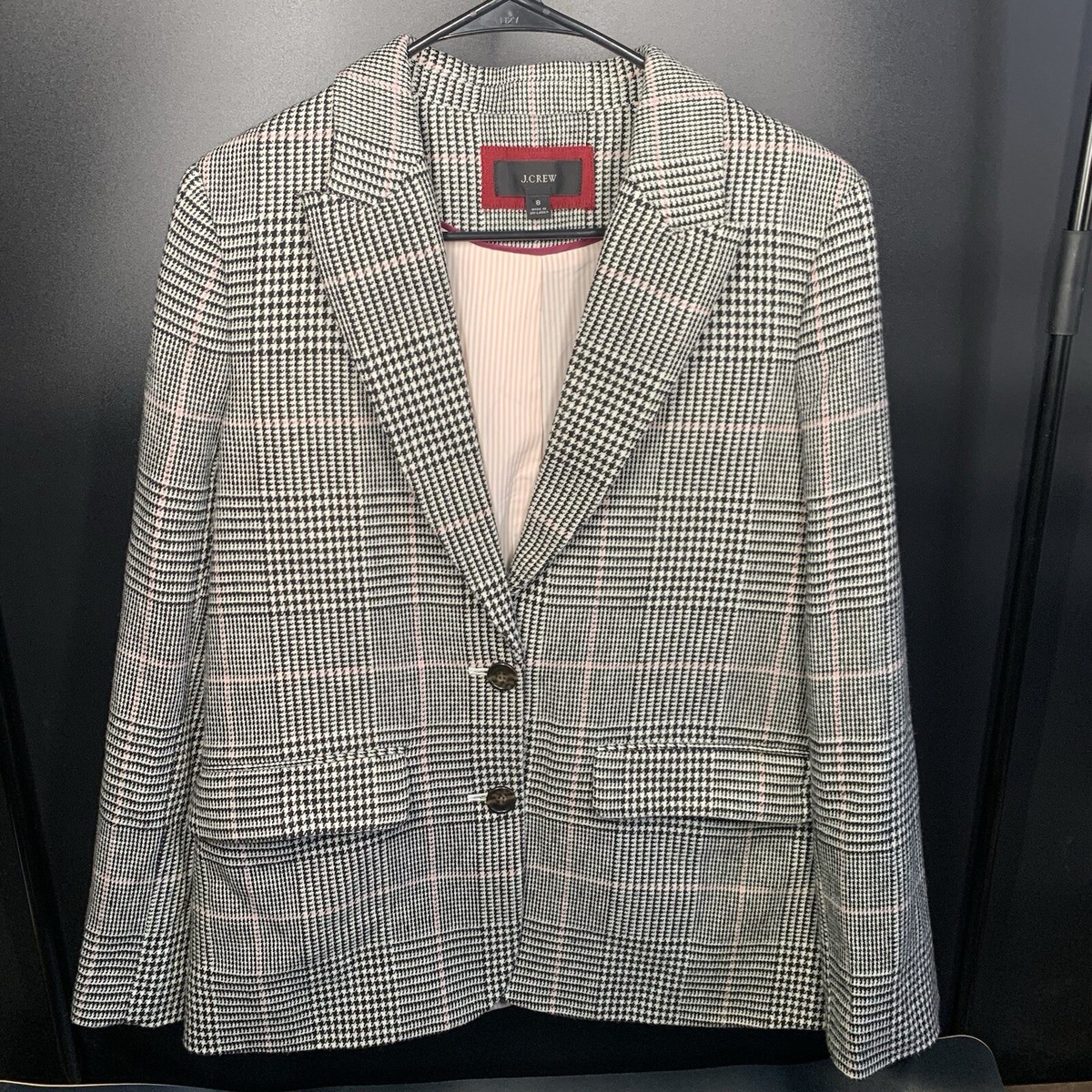 J Crew Gray Pink Houndstooth Two Button Long Sleeve Nello