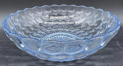 VINTAGE LIGHT BLUE BUBBLE ANCHOR HOCKING GLASS SALAD FRUIT SERVING BOWL