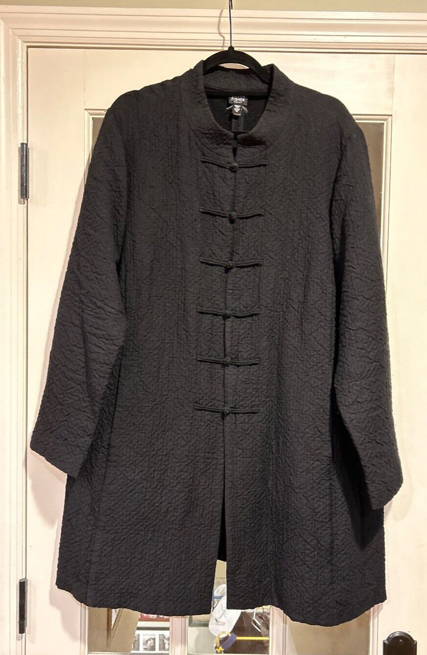Eileen Fisher Asian Inspired Virgin Wool Long Coa… - image 2