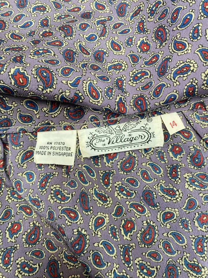 Falda Vintage TALLA MEDIANA 14 Paisley Gris Púrpura THE VILLAGER 70s 80s Midi Foto 3 de 4