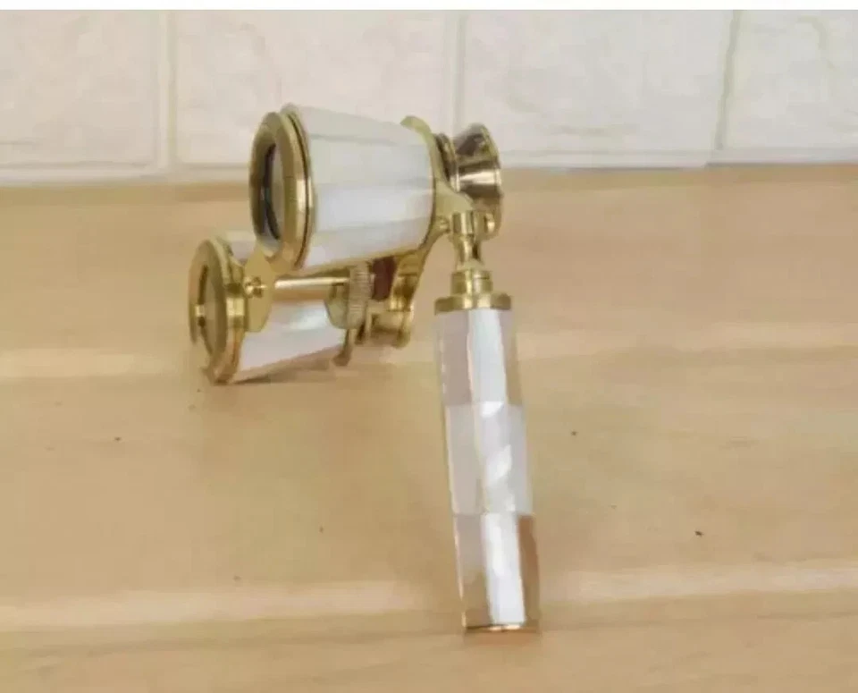 Vintage Brass Opera Glasses Mother of Pearl & Handle Brass Fittings France - Image 3 of 4