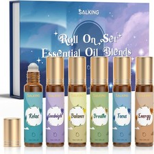 SALKING Essential Oils Roll On Set (6 Pack), Aromatherapy Oil Natural Pre-dilute