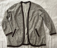 Women's Land's End Woven Knit Cardigan-100 Cotton-Heather Brown-Pockets-Sz 18