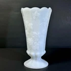 Vintage Westmoreland Milk Glass Paneled Grape Footed Vase Bell Rim 9 1/8”