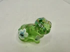 Vintage Fenton Art Glass 2004 Green Apple Iridized Iridescent Piglet W/Pansy’s