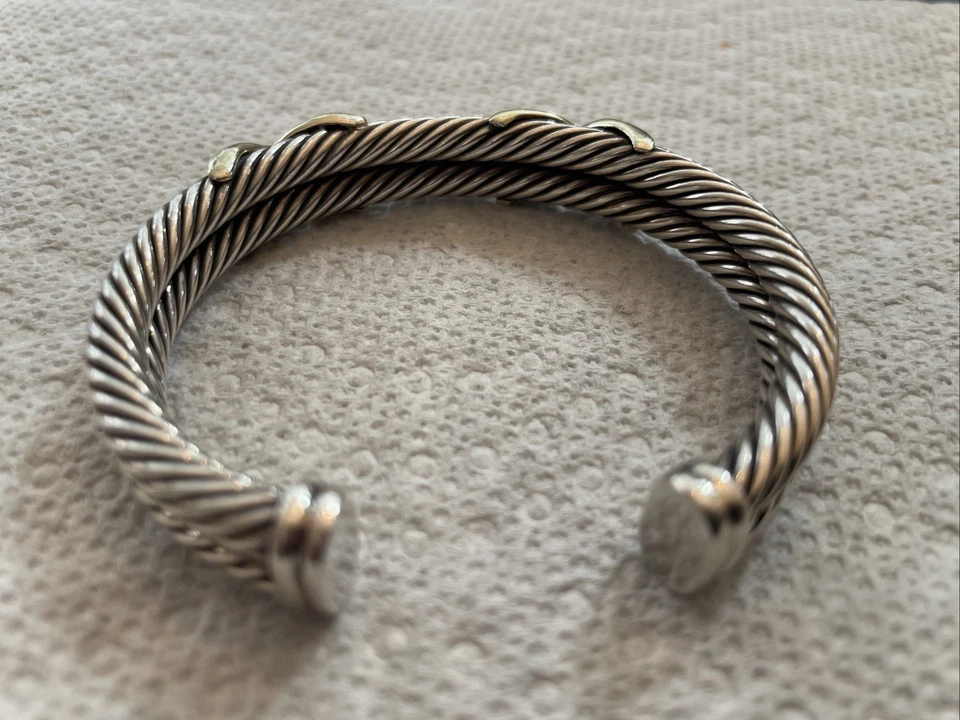 Brazalete David Yurman Plata 925 Oro 14k Único X Cable Cruzado 6.75" Foto 2 de 4