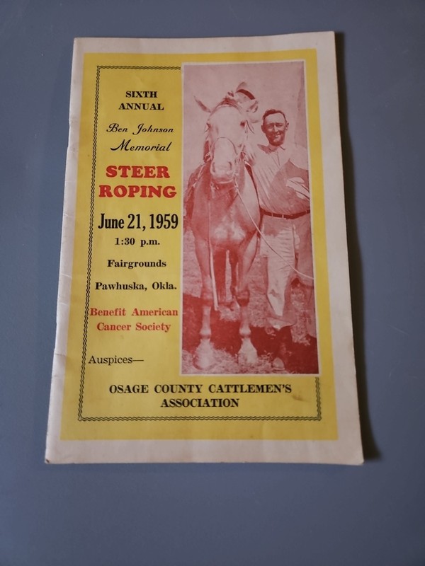 Vintage Ben Johnson Memorial Steer Roping Program 1959  Pawhuska OK Rodeo 