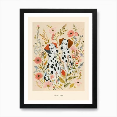Folksy Floral Animal Drawing Dalmat Framed Wall Art Poster Canvas Print Picture