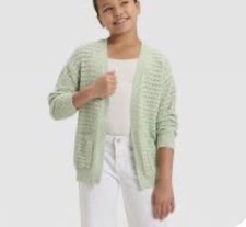 Girl  s Cat  Jack Light Green Pointelle Spring Cardigan Sweater M Retail 25