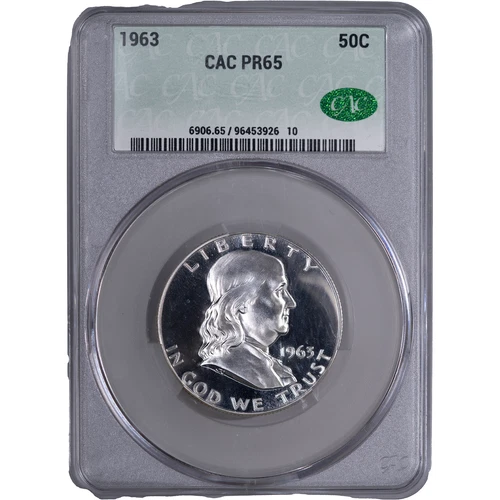 1963 50c Silver Proof Franklin Half Dollar ~  CAC PR65