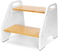 Toddler  Kids Step Stool, Adjustable Bamboo Wooden Step Stool with White Side P