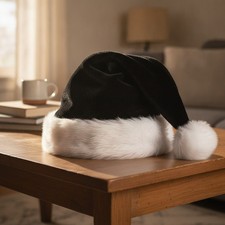 Unisex Adult Black Santa Hat Thick Velvet Faux Fur Christmas Party Hat