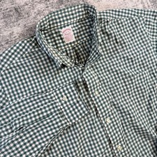 VTG Brooks Brothers Makers Shirt Mens 17 Green Gingham Check Preppy Ivy USA Made