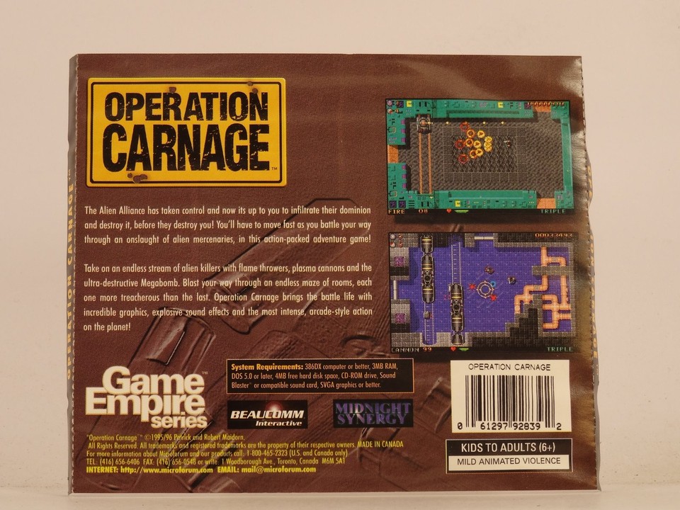 OPERATION CARNAGE CD ROM (T3) COMPUTER SOFTWARE PATRICK AND ROBERT ...